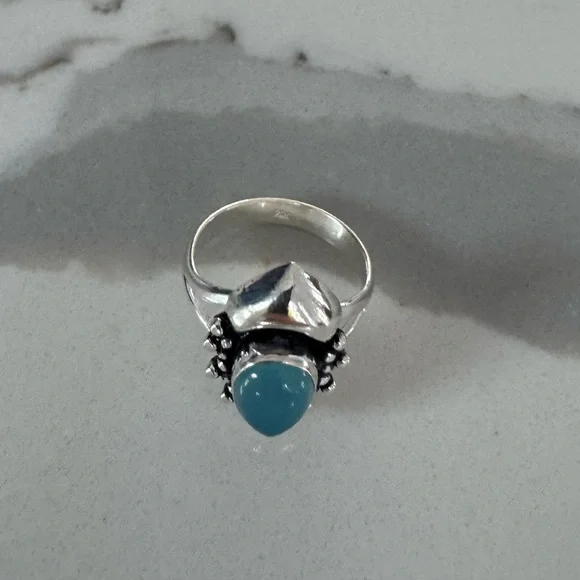 NWOT Sundance Falconer Ring, Blue Chalcedony, Sterling Silver